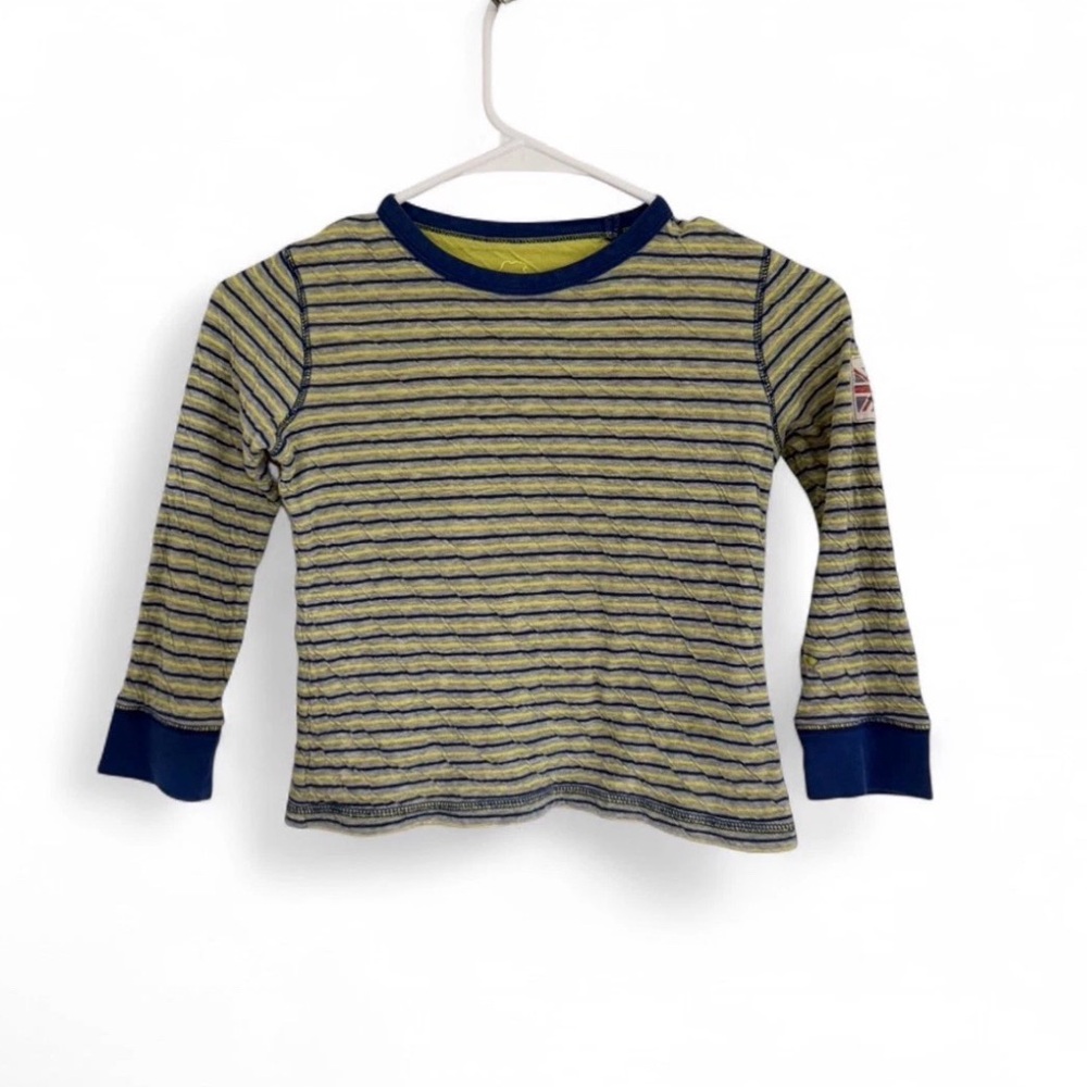 Mini Boden Boys 4/5 Years Long Sleeved Blue and Yellow Striped 100% Cotton FLAW